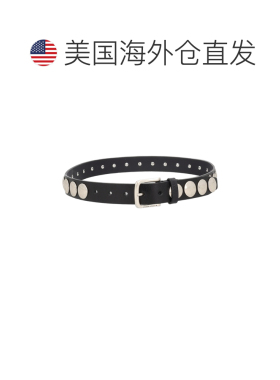 自营golden goose黑色银色饰钉牛皮腰带-黑色 皮带 美国奥莱直发