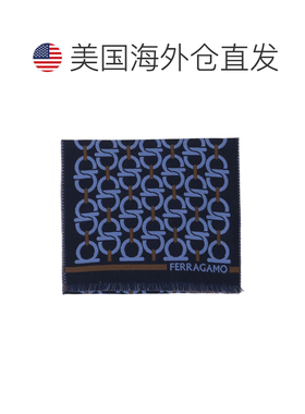 自营salvatore ferragamo羊毛挂钩图案流苏围巾-黑色 美国奥莱直