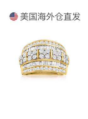 自营 14 克拉黄金 Ross-Simons 圆形和长方形钻石多排戒指 - 白色