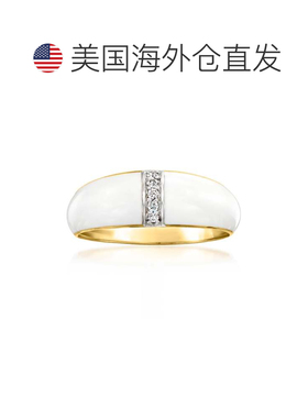 自营Ross-Simons White Enamel Dome Ring With Diamonds in 18kt