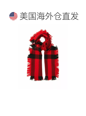 自营Burberry Half Mega Check Fringe Wool Scarf - red 美国奥