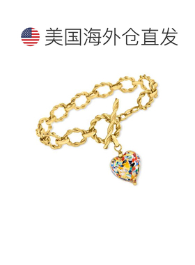 自营Ross-Simons 18kt 金意大利多色穆拉诺玻璃心形手链 - 8 英寸