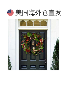 自营safavieh仿 30 英寸香桃木 LED 花环带红铃 - 绿色/红色 美国