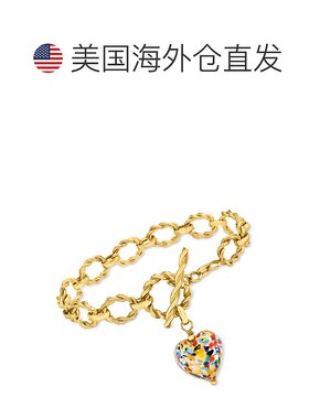 自营 Ross-Simons 18kt 金意大利多色穆拉诺玻璃心形手链 - 8 英