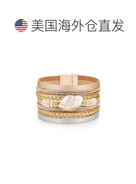 自营liv oliver18k 金多排香槟色皮革珍珠手链 - 金 美国奥莱直发