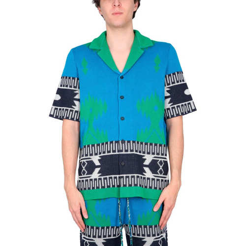 自营alanuiJacquard Shirt With Bowling Collar - blue 美国奥莱 - 图0