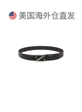 自营zegna黑色皮革银扣腰带-黑色 美国奥莱直发