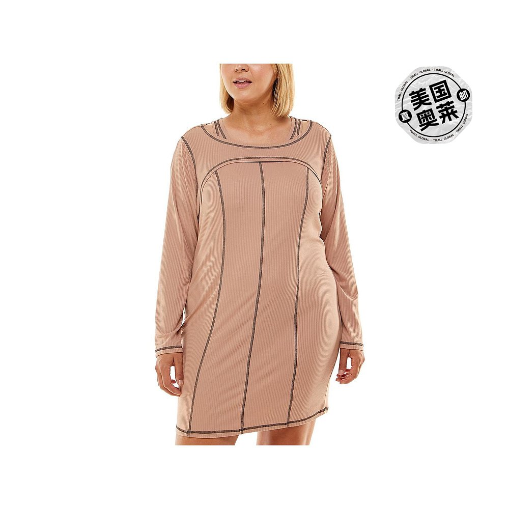 ultra flirtJuniors女士 Ribbed 2 PC Bodycon Dress warm taupe-图0