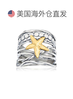自营 Ross-Simons 纯银和 14 克拉黄金多排海星戒指 - 白色 美国
