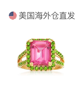 自营 Ross-Simons 18 克拉金粉红色托帕石和绿色铬透辉石戒指 粉