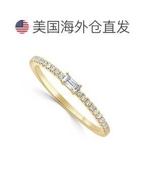 自营sabrina14K Yellow Gold Diamond Baguette-Cut Stackable Ba