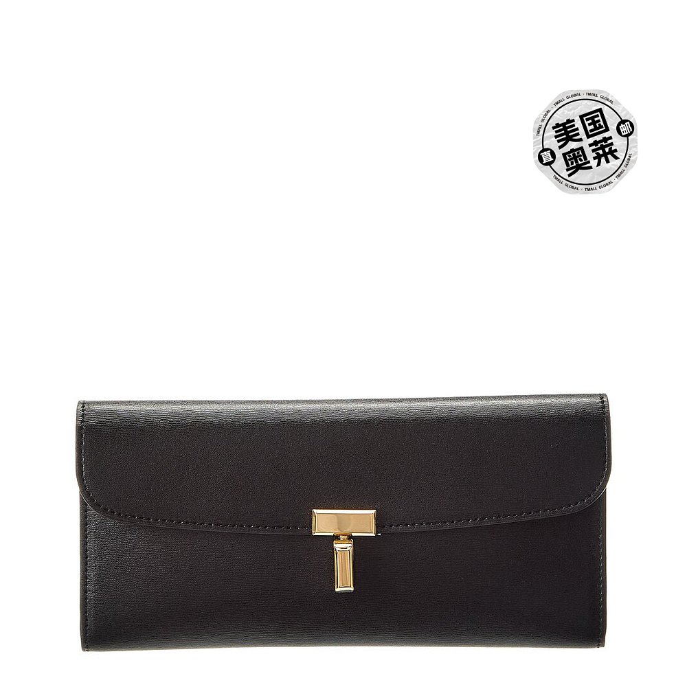 自营TOTEME T-Lock Fold-Over Leather Continental Wallet - bla - 图0