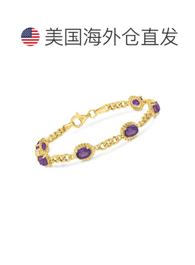 自营Ross-Simons 18kt 纯银紫水晶链式手链 - 7 英寸 美国奥莱直