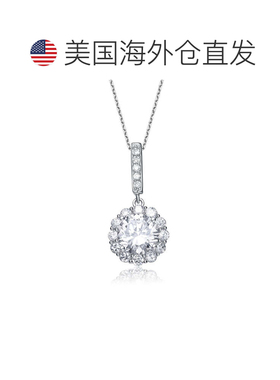 自营geneviveGv C.z.纯银镀铑圆形吊坠 - 银 美国奥莱直发