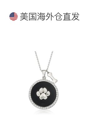 自营Ross-Simons 925 纯银黑色缟玛瑙和白色托帕石狗爪吊坠项链 -