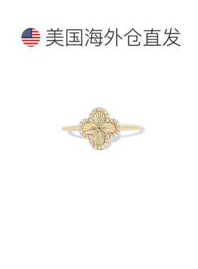 自营the lovery凹槽金钻石三叶草戒指-黄金-黄金 美国奥莱直发