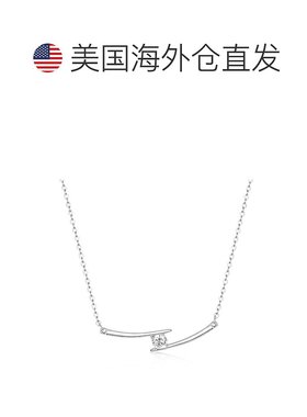 自营 genevive925 纯银配钻石立方氧化锆单石双条吊坠项链 - 银白