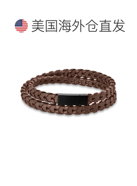 自营Bruno Magli Mens Fishtail Leather Wrap Bracelet, Mahogan
