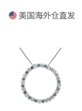 自营 vir jewels1/2 cttw 蓝色和白色钻石圆形吊坠项链 14K 白金
