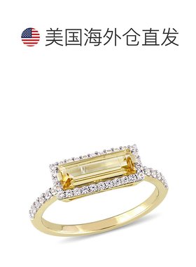 自营 mimi & max1 1/2 CT TGW 长方形切割黄水晶和白色蓝宝石光环