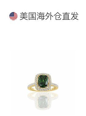 自营 Suzy Levian 金色纯银加长垫形切割绿色立方氧化锆单石订婚