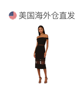 自营Adrianna Papell Knit Crepe Midi Dress Women's Black Off-