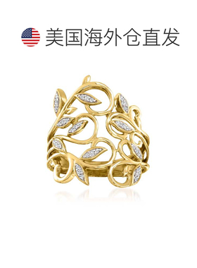 自营 Ross-Simons 14 克拉黄金钻石叶子戒指 - 白色 美国奥莱直发