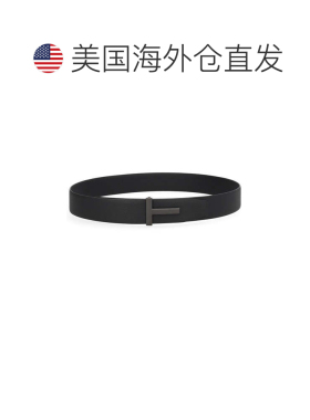 自营tom ford简约T扣黑色小牛皮腰带-黑色 美国奥莱直发