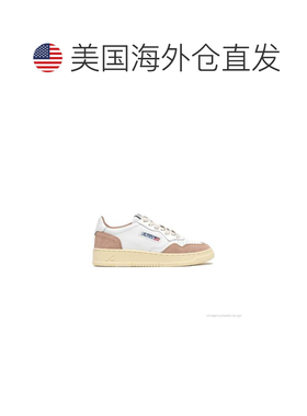 自营Autry Medalist Low Women'S白色皮革和玫瑰Cannel绒面革运动