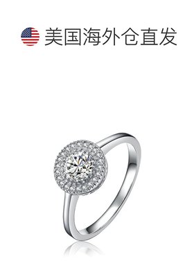 自营 genevive纯银方晶锆石圆形光环戒指 - 白色 美国奥莱直发