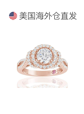 自营 Suzy Levian Rose 纯银白色立方氧化锆订婚戒指 - 粉红色 美