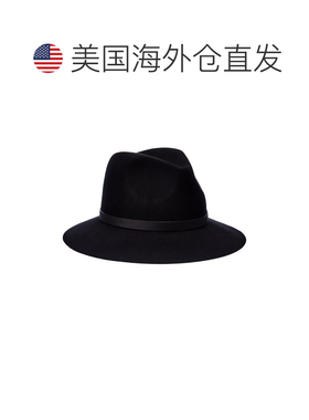 自营Bruno Magli皮革镶边羊毛毡Fedora-黑色 美国奥莱直发配饰