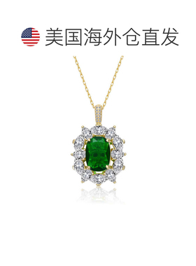 自营geneviveSterling Silver 14K Gold Plated with Emerald Gre