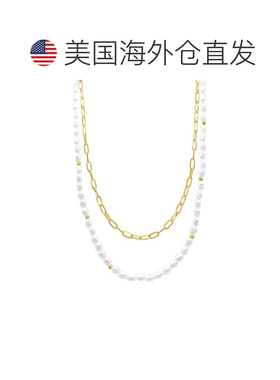 1h可退 【美国直邮】ADORNIA|金色仿珍珠和回形针双排多层项链，1
