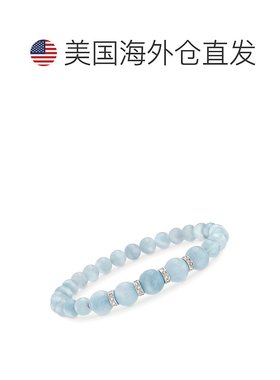 Ross-Simons 6-8 毫米渐变海蓝宝石珠和 . 925 纯银钻石间隔手链