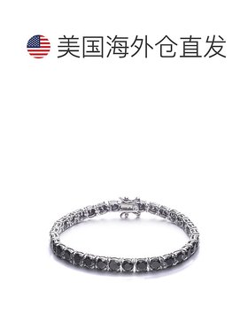 自营 genevive925 纯银镀白色金花式黑钻立方氧化锆经典网球手链