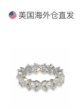 自营 Suzy Levian 纯银立方氧化锆花卉永恒戒指 - 白色 美国奥莱