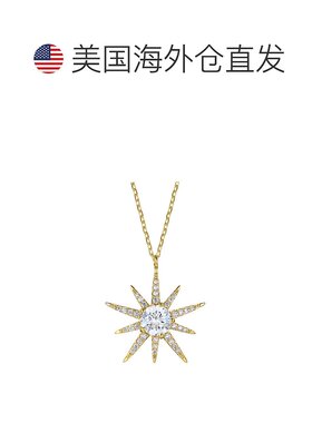 自营 geneviveSterling Sivler 14k 镀金钻石方晶锆石 10 点星爆