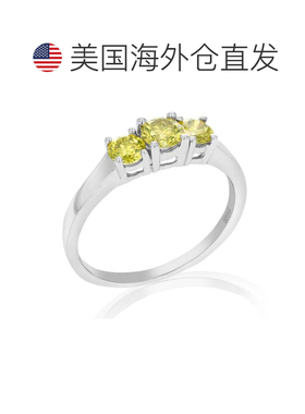自营 vir jewels1 克拉 3 石圆形黄色钻石订婚戒指 14K 白金新娘