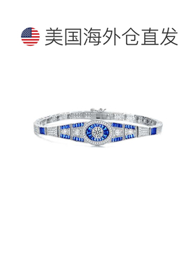 自营geneviveGa 镀铑蓝宝石方晶锆石手链 - 蓝色 美国奥莱直发
