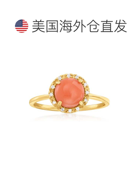 自营 14 克拉黄金 Ross-Simons 珊瑚戒指配以钻石装饰 - 橙色 美