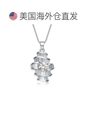 自营geneviveGv 纯银透明和苹果绿方晶锆石单石项链 - 银 美国奥