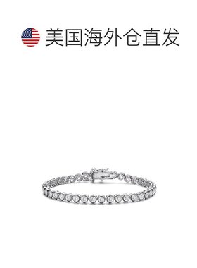 自营 GENEVIVE 925 纯银立方氧化锆锯状滚边表圈网球手链 - 银白