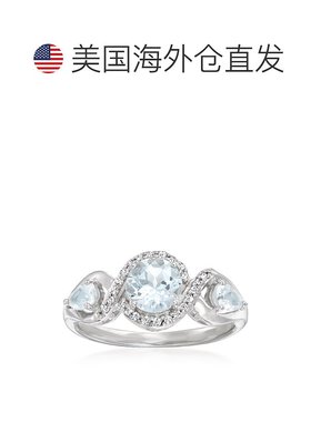 自营 ross-simons 海蓝宝石和925纯银钻石戒指 蓝色 美国奥莱直发