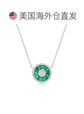 自营simona纯银白色 CZ 和模拟长方形圆形项链 - 绿色 美国奥莱直