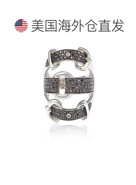 自营 Suzy Levian 纯银立方氧化锆棕色和白色搭扣戒指 - 棕色 美