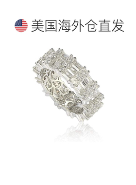 自营Suzy Levian 纯银立方氧化锆白色长方形现代永恒戒指 - 白色