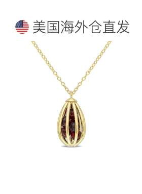 自营mimi & max3 5/8 CT TGW 石榴石笼形吊坠带链条镀黄色纯银 -