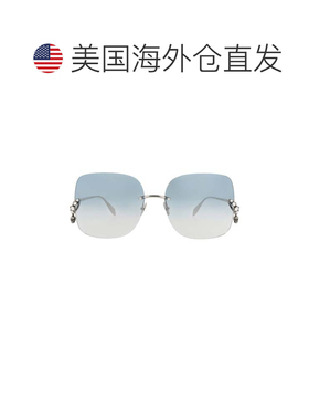 自营alexander mcqueen方形镜框金属太阳眼镜-银色银色蓝色 美国