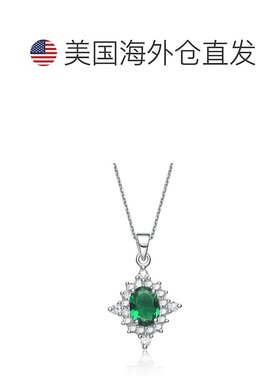 自营 geneviveGv C.z.不锈钢镀铑钻石形状祖母绿吊坠 - 绿色 美国